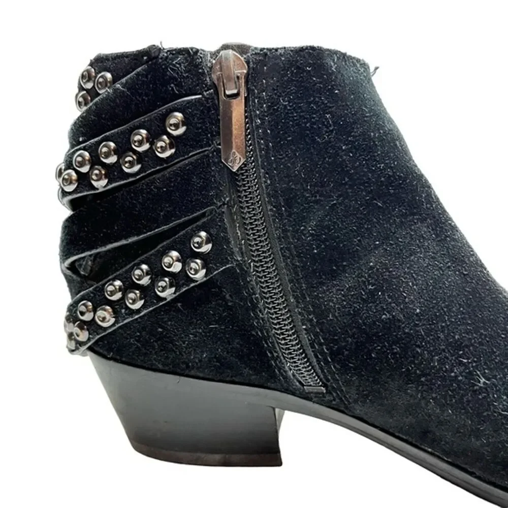 SAM EDELMAN PENROSE Black Ankle Booties Boots Buckles Gothic Leather Suede 6.5 - Picture 12 of 15